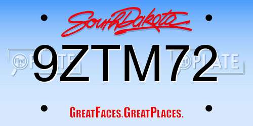 9ZTM72 South Dakota License Plate