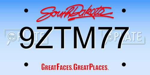 9ZTM77 South Dakota License Plate