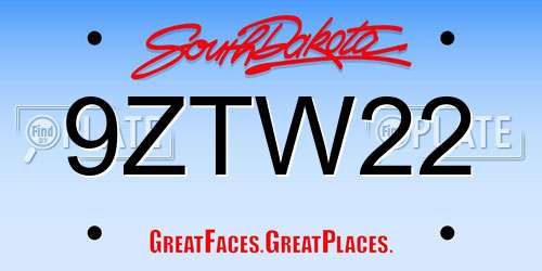 9ZTW22 South Dakota License Plate