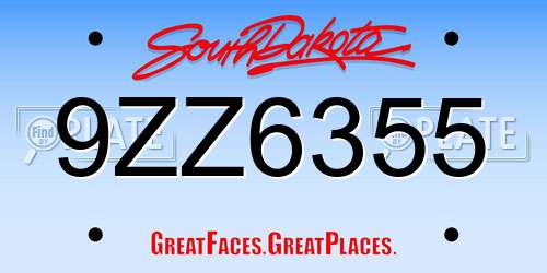 9ZZ6355 South Dakota License Plate
