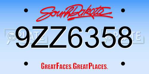 9ZZ6358 South Dakota License Plate