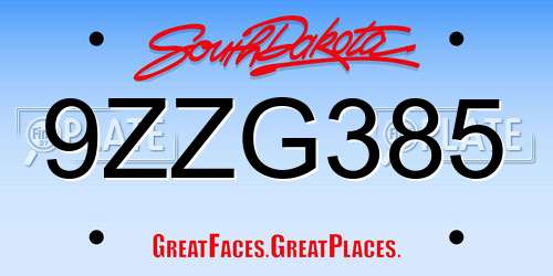 9ZZG385 South Dakota License Plate