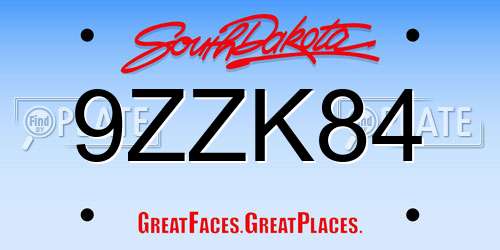 9ZZK84 South Dakota License Plate