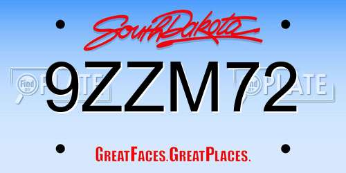 9ZZM72 South Dakota License Plate