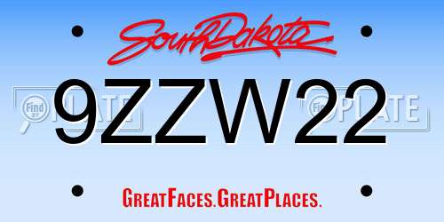 9ZZW22 South Dakota License Plate