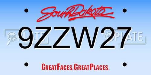 9ZZW27 South Dakota License Plate