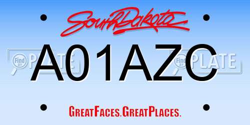 A01AZC South Dakota License Plate