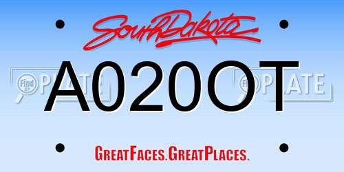 A020OT South Dakota License Plate