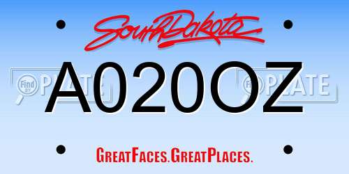 A020OZ South Dakota License Plate