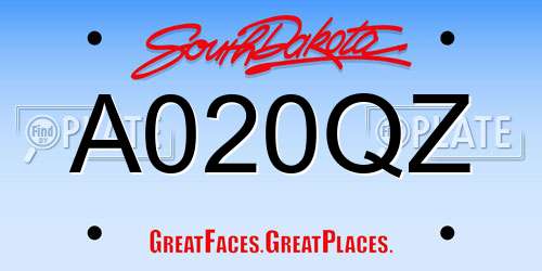 A020QZ South Dakota License Plate