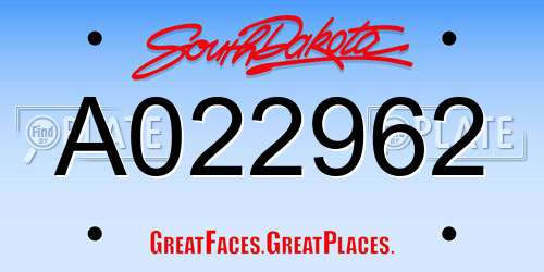 A022962 South Dakota License Plate