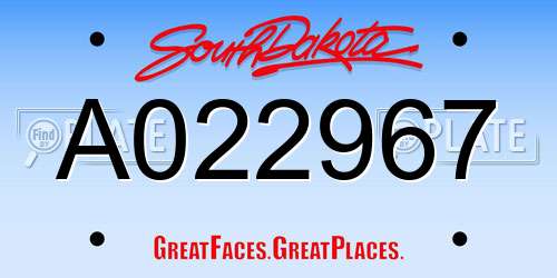 A022967 South Dakota License Plate