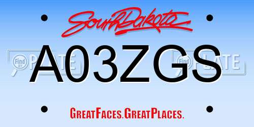 A03ZGS South Dakota License Plate