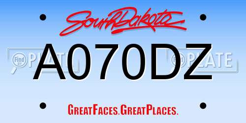 A070DZ South Dakota License Plate
