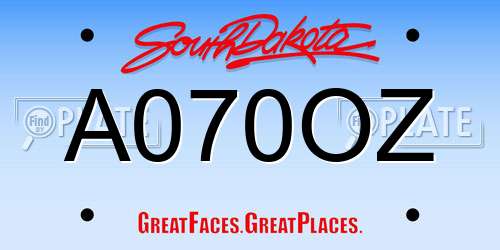 A070OZ South Dakota License Plate