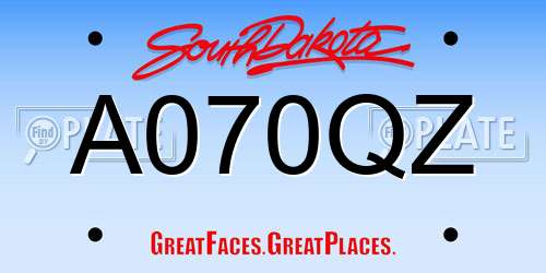 A070QZ South Dakota License Plate