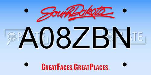 A08ZBN South Dakota License Plate