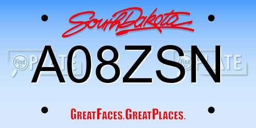 A08ZSN South Dakota License Plate