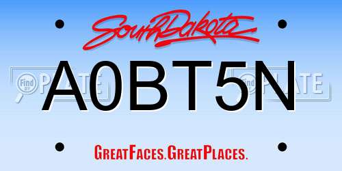 A0BT5N South Dakota License Plate