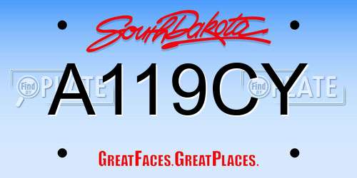 A119CY South Dakota License Plate