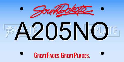 A205NO South Dakota License Plate