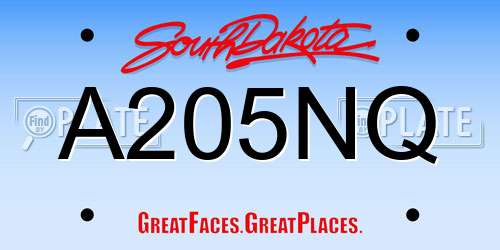 A205NQ South Dakota License Plate