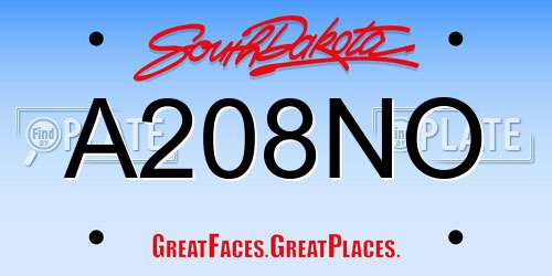 A208NO South Dakota License Plate
