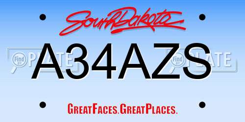 A34AZS South Dakota License Plate
