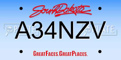 A34NZV South Dakota License Plate