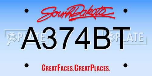 A374BT South Dakota License Plate