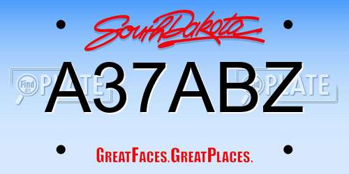 A37ABZ South Dakota License Plate