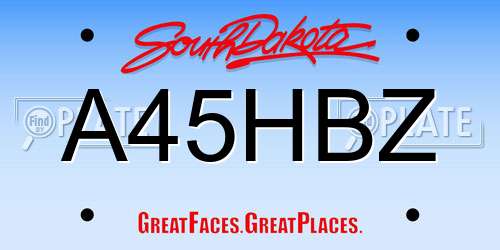 A45HBZ South Dakota License Plate