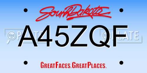 A45ZQF South Dakota License Plate