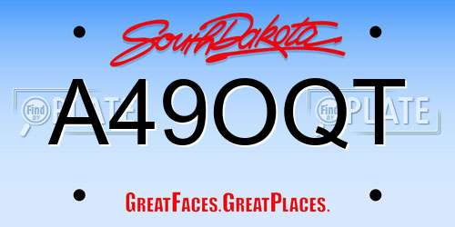 A49OQT South Dakota License Plate