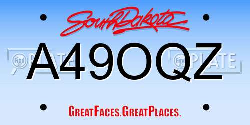 A49OQZ South Dakota License Plate