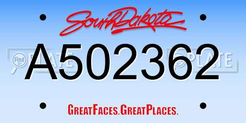A502362 South Dakota License Plate