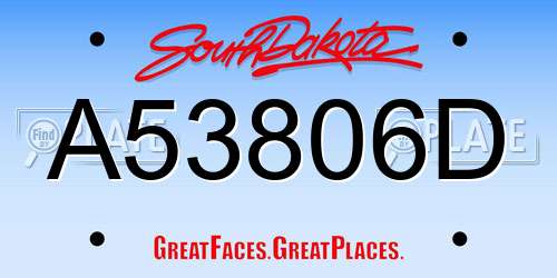 A53806D South Dakota License Plate