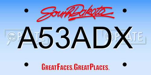 A53ADX South Dakota License Plate