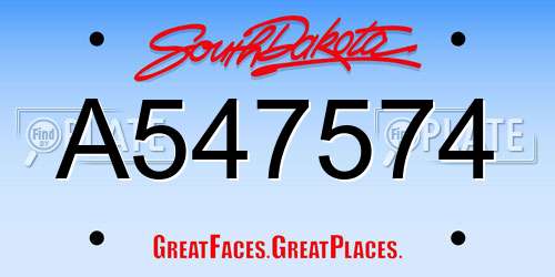 A547574 South Dakota License Plate
