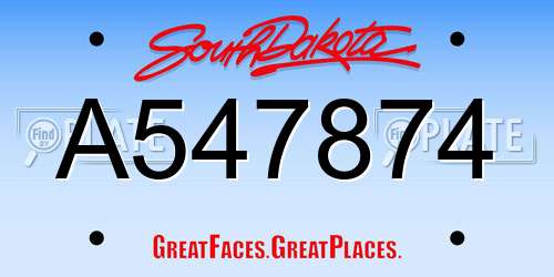 A547874 South Dakota License Plate