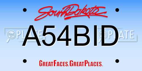 A54BID South Dakota License Plate