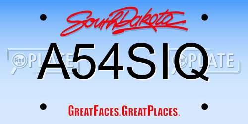 A54SIQ South Dakota License Plate