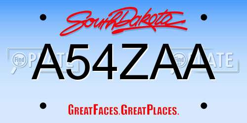 A54ZAA South Dakota License Plate