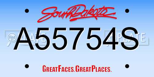 A55754S South Dakota License Plate