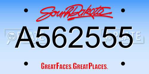 A562555 South Dakota License Plate