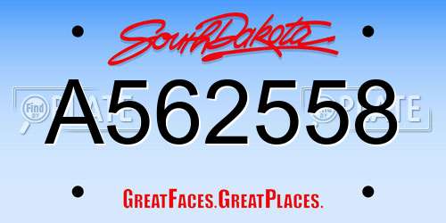 A562558 South Dakota License Plate