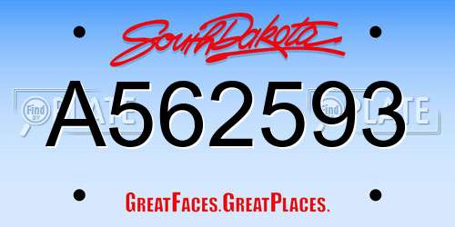 A562593 South Dakota License Plate