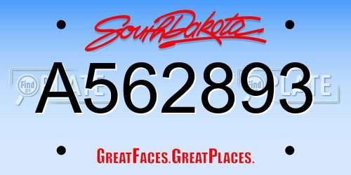 A562893 South Dakota License Plate