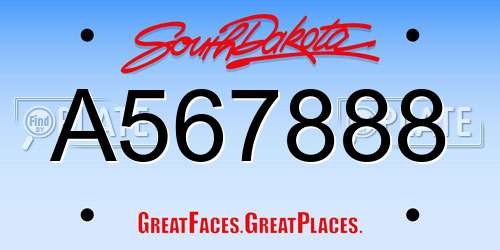A567888 South Dakota License Plate