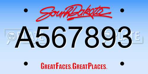 A567893 South Dakota License Plate